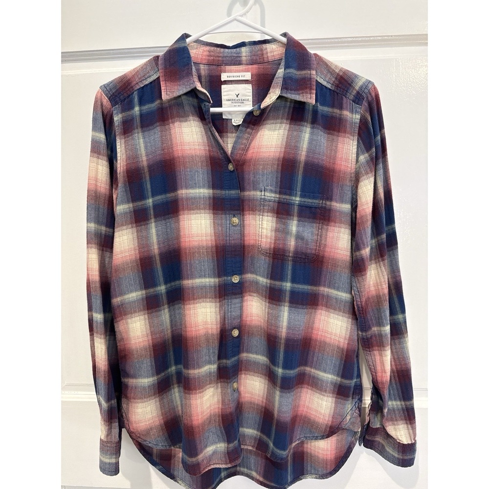 American Eagle Boyfriend Fit Plaid Flannel Shirt Women's Small Button‎ Up Front